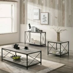 3pc Rosslea Coffee Table and 2 End Tables Set Black/Gray - HOMES: Inside + Out