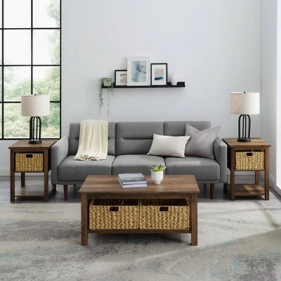 3pc Mission Coffee and Side Table Set with Woven Baskets - Saracina Home Driftwood 4 3pc Mission Coffee and Side Table Set with Woven Baskets - Saracina Home Driftwood - Image 2