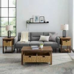 3pc Mission Coffee and Side Table Set with Woven Baskets - Saracina Home Driftwood 13 3pc Mission Coffee and Side Table Set with Woven Baskets - Saracina Home Driftwood -Side Tables Sales unnamed file 7763
