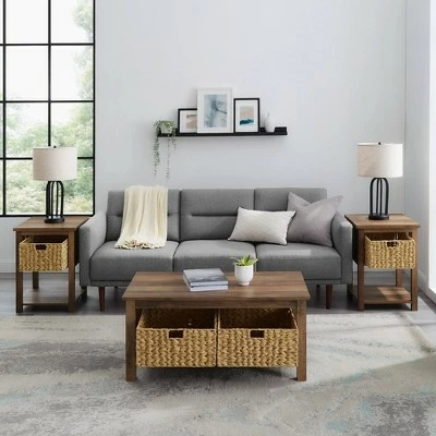 3pc Mission Coffee and Side Table Set with Woven Baskets - Saracina Home Driftwood 5 3pc Mission Coffee and Side Table Set with Woven Baskets - Saracina Home Driftwood - Image 3