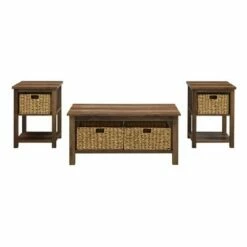 3pc Mission Coffee and Side Table Set with Woven Baskets - Saracina Home Driftwood 14 3pc Mission Coffee and Side Table Set with Woven Baskets - Saracina Home Driftwood -Side Tables Sales unnamed file 7764