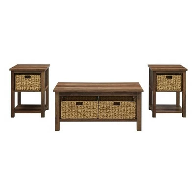 3pc Mission Coffee and Side Table Set with Woven Baskets - Saracina Home Driftwood 6 3pc Mission Coffee and Side Table Set with Woven Baskets - Saracina Home Driftwood - Image 4