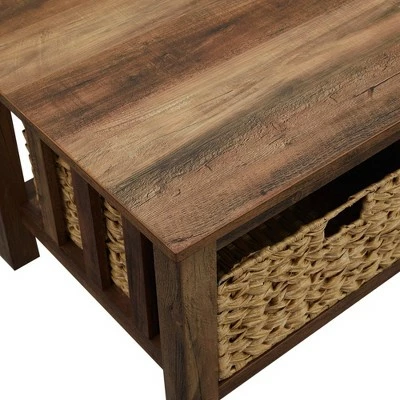 3pc Mission Coffee and Side Table Set with Woven Baskets - Saracina Home Driftwood 8 3pc Mission Coffee and Side Table Set with Woven Baskets - Saracina Home Driftwood - Image 6