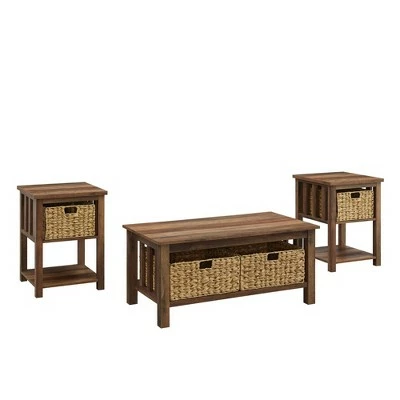 3pc Mission Coffee and Side Table Set with Woven Baskets - Saracina Home Driftwood 9 3pc Mission Coffee and Side Table Set with Woven Baskets - Saracina Home Driftwood - Image 7