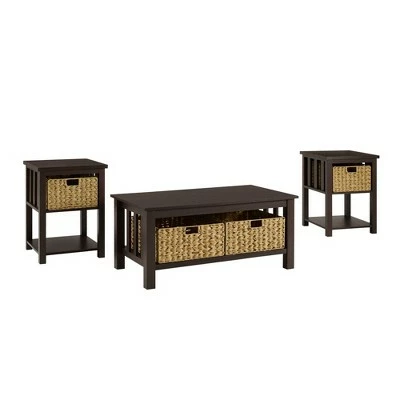 3pc Mission Coffee and Side Table Set with Woven Baskets - Saracina Home Driftwood 10 3pc Mission Coffee and Side Table Set with Woven Baskets - Saracina Home Driftwood - Image 8