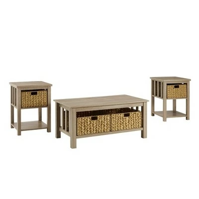 3pc Mission Coffee and Side Table Set with Woven Baskets - Saracina Home Driftwood 11 3pc Mission Coffee and Side Table Set with Woven Baskets - Saracina Home Driftwood - Image 9