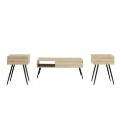 3pc Mid-Century Modern Fluted Drawer Coffee and Side Table Set Solid - Saracina Home Solid White/birch -Side Tables Sales unnamed file 7775