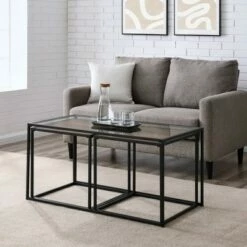 3pc Modern Open Frame Nesting Table Set - Saracina Home Gray Wash/glass -Side Tables Sales unnamed file 7785