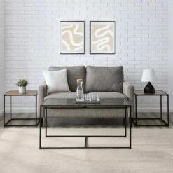 3pc Modern Open Frame Nesting Table Set - Saracina Home Gray Wash/glass -Side Tables Sales unnamed file 7787