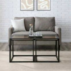 3pc Modern Open Frame Nesting Table Set - Saracina Home Gray Wash/glass -Side Tables Sales unnamed file 7789