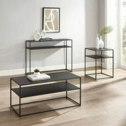 3pc Braxton Coffee Table Set - Coffee Table, Console Table and End Table Matte Black - Crosley -Side Tables Sales unnamed file 7815