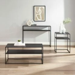 3pc Braxton Coffee Table Set - Coffee Table, Console Table and End Table Matte Black - Crosley -Side Tables Sales unnamed file 7816