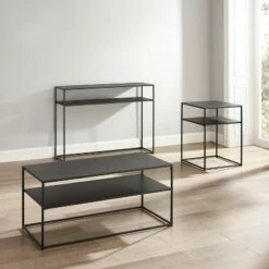 3pc Braxton Coffee Table Set - Coffee Table, Console Table and End Table Matte Black - Crosley -Side Tables Sales unnamed file 7817