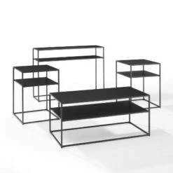 4pc Braxton Coffee Table Set - Coffee Table, Console Table and 2 End Tables Matte Black - Crosley