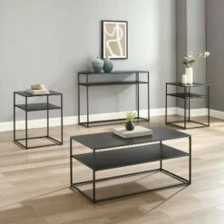 4pc Braxton Coffee Table Set - Coffee Table, Console Table and 2 End Tables Matte Black - Crosley -Side Tables Sales unnamed file 7823