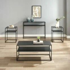 4pc Braxton Coffee Table Set - Coffee Table, Console Table and 2 End Tables Matte Black - Crosley -Side Tables Sales unnamed file 7824