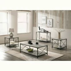 4pc Rosslea Coffee with 2 End Sofa Table Set Black/Gray - HOMES: Inside + Out
