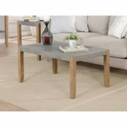 36" Davenport Faux Concrete and Wood Coffee Table with 2 Square End Tables Light Amber - Alaterre Furniture -Side Tables Sales unnamed file 7876