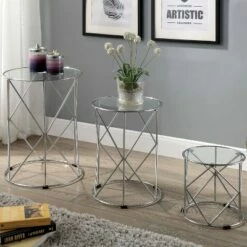 3pc Canford Glass Top Nesting Table Chrome - HOMES: Inside + Out