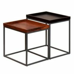 2pc Wooden Tray Top Nesting Table Set with Metal Frame Brown/Black - The Urban Port