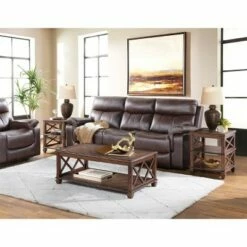 3pc Bridgton Wood Living Room Set with Coffee Table and 2 Shelf End Tables Cherry - Alaterre Furniture
