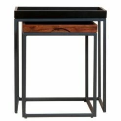 2pc Wooden Tray Top Nesting Table Set with Metal Frame Brown/Black - The Urban Port -Side Tables Sales unnamed file 798