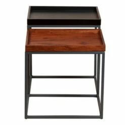2pc Wooden Tray Top Nesting Table Set with Metal Frame Brown/Black - The Urban Port -Side Tables Sales unnamed file 799