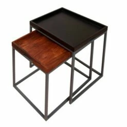 2pc Wooden Tray Top Nesting Table Set with Metal Frame Brown/Black - The Urban Port -Side Tables Sales unnamed file 800