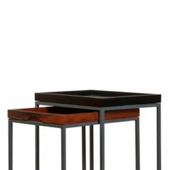 2pc Wooden Tray Top Nesting Table Set with Metal Frame Brown/Black - The Urban Port -Side Tables Sales unnamed file 801