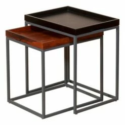2pc Wooden Tray Top Nesting Table Set with Metal Frame Brown/Black - The Urban Port -Side Tables Sales unnamed file 802