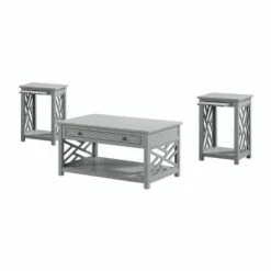 36" Middlebury Coffee Table with Drawer and 2 End Tables with Tray Shelf - Alaterre Furniture White