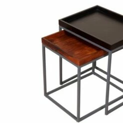 2pc Wooden Tray Top Nesting Table Set with Metal Frame Brown/Black - The Urban Port -Side Tables Sales unnamed file 804