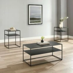 3pc Braxton Coffee and Accent Table Set Matte Black - Crosley