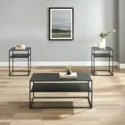 3pc Braxton Coffee and Accent Table Set Matte Black - Crosley -Side Tables Sales unnamed file 8099
