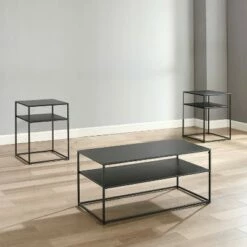 3pc Braxton Coffee and Accent Table Set Matte Black - Crosley -Side Tables Sales unnamed file 8100