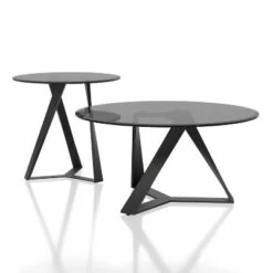 2pc Borrego Round Coffee Table Set Texture Black/Gray - miBasics