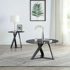 2pc Borrego Round Coffee Table Set Texture Black/Gray - miBasics -Side Tables Sales unnamed file 833