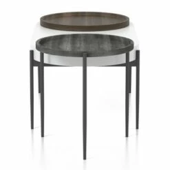 2pc Ardenna Table Set - miBasics Sand Black/dark Walnut/white High Gloss -Side Tables Sales unnamed file 8412