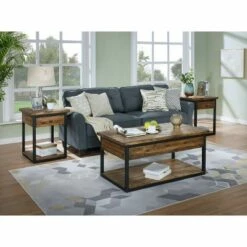 Claremont Rustic Wood Coffee Table and 2 End Tables Black - Alaterre Furniture