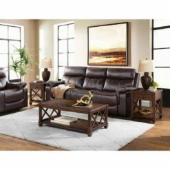 3pc Bridgton Wood Living Room Set with Coffee Table and 2 Square End Tables Cherry - Alaterre Furniture