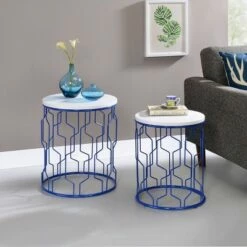 Questella Nesting Table - miBasics Blue Coating/white