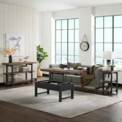 4pc 42" Pomona Living Room Set with Lift Top Coffee Table, Console Table and Two End Tables Rustic Natural - Bolton Furniture