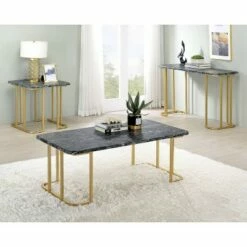 3pc Trillick Coffee Table Set with Faux Marble Top - miBasics Gold/white