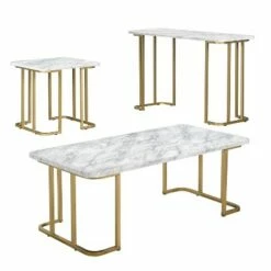 3pc Trillick Coffee Table Set with Faux Marble Top - miBasics Gold/white -Side Tables Sales unnamed file 8636