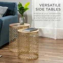 Best Choice Products Set of 2 Decorative Nesting Round Patterned Accent Side Coffee End Table Nightstands