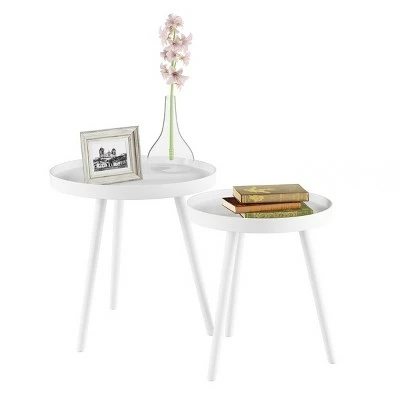 Yorkshire Home Nesting End Tables with Tray Top - Lavish Home White 3 Yorkshire Home Nesting End Tables with Tray Top - Lavish Home White
