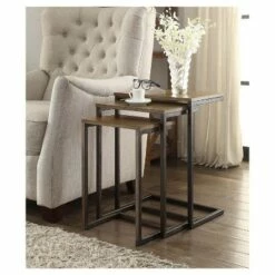 Carolina Cottage Caroline Nesting Table Set - Harvest Oak/Aged Iron - Carolina Chair and Table