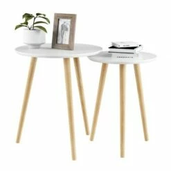 Nesting End Tables with Circular Top White - Yorkshire Home
