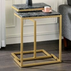 Kircubbin Nesting Table with Faux Marble Top - miBasics Gold/white