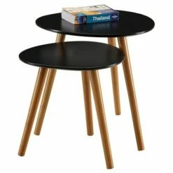 Oslo Nesting End Tables Black/Natural - Breighton Home